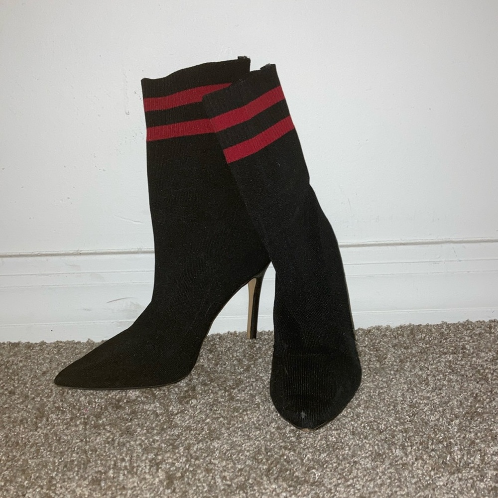 Forever 21 Black and Red Heeled Boots with Stiletto Heel